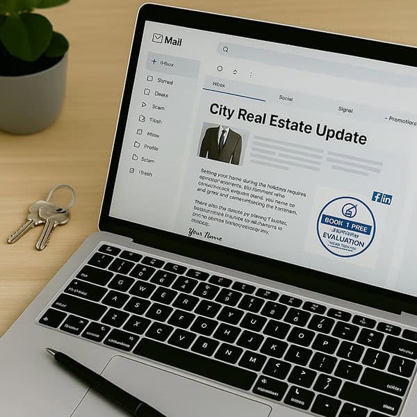 real estate newsletter on laptop